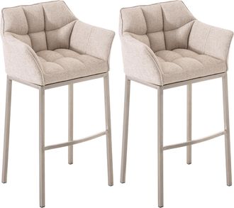 Clp Clp - Set De 2 Taburete De Bar Damaso En Tela Con Base De 4 Patas Marfil Acero Inoxidable