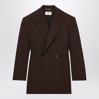 Saint Laurent Brown/beige double-breasted pinstriped wool melange jacket