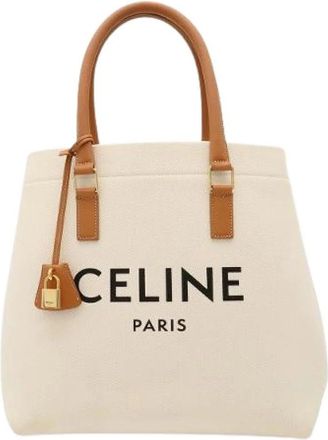 Celine Pre-owned Horizontal Cabas Canvas Leather Tote Bag - Dames - Vintage Shopper - Beige - ONE Size - Leer - Vintage