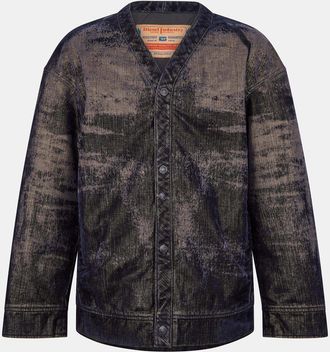Diesel Mens Solid Patterned Denim Jacket in Blue - Size X-Large