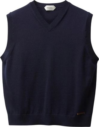 Versace V-Neck Knit Vest - Heren - Spencers - Blauw - M - Leer - Truien & Vesten