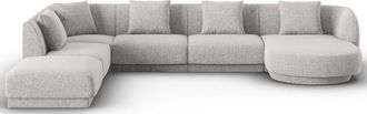 BLOOMINGLOFT Grosses 7-Sitzer Design Panorama Sofa Tulum mit lange Seite links, Chenille-Bezug