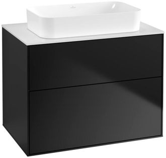 Villeroy & Boch Finion, Mobile Lavabo, 800 X 603 X 501 Mm, Angolare, Senza Foro Rubinetto, Modello Sospeso, In Legno, Laccato Nero Opaco