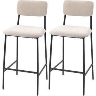 HOMCOM Set 2 Sgabelli Alti con Schienale Alto e Poggiapiedi in Ciniglia, Crema