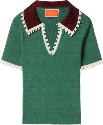 La DoubleJ scallop-trimmed polo shirt - women - Cotton/Cashmere - L - Green