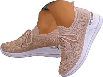 Generic Running Shoes for Women Fashion Rhinestone Sneakers Womens Orthopedic Wedge Walking Sparkly Shoes Ladies Tennis Breathable Lightweight Mesh Casual Bli