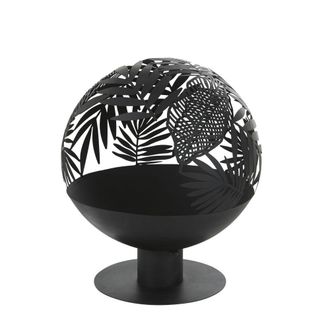 Maisons du monde Brasero de metal negro con hojas cinceladas