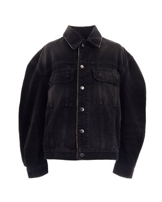 Haikure Oversized Vintage Black Denim Jacket with Zip Details