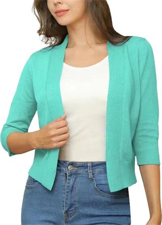 Generic Womens Fall Sweaters for Work Womens Solid Color Knitwear Elegant Simple Versatile Short Coat Womens Cardigan Sweaters for Women (Mint Green, S)