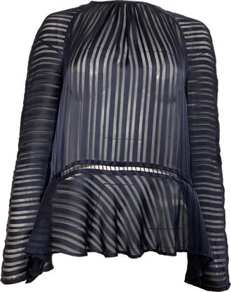Zimmermann Mesh Striped Blouse in Navy Blue Polyester