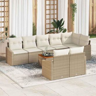 vidaXL Conjunto De Sof&aacute; De Jard&iacute;n Con Coj&iacute;n 9 Pcs Beige Polirat&aacute;n Vidaxl