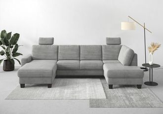 HOME AFFAIRE Wohnlandschaft »Summer U-Form« mit oder ohne Bettfunktion und Bettkasten, wengefarbene Holzfüsse