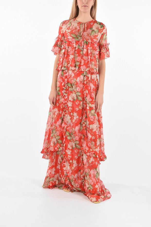 COUTURE EST.1978 Silk Maxi Dress with Floral Print and Ruffle Tiers Philipp Plein