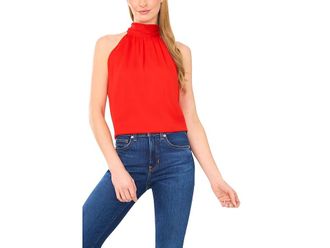 CeCe by Cynthia Steffe Sleeveless Halter Top With Back Bow Womens Clothing Fiery Red : MD, Polyester