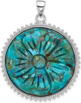 Diamond2Deal Sterling Silver Rhodium-plated Reconstituted Turquoise Flower Pendant