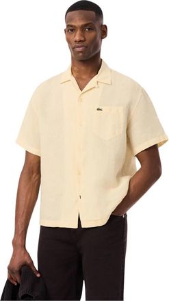 Lacoste Relaxed Fit Linnen Overhemd - Heren - Korte mouwen Overhemden - Beige - XL - Linnen - Overhemden