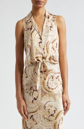 L'agence Amos Paisley Tie Front Sleeveless Shirt in Ivory Multi Boute Paisley at Nordstrom Rack, Size X-Large