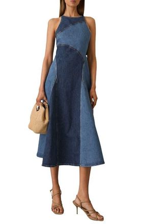 Reiss Wilder Colorblock Denim Panel Midi Dress in Indigo at Nordstrom, Size 6