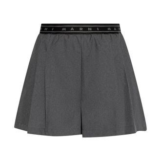 Marni Geplooide shorts met elastische tailleband - Dames - Bermuda - Grijs - XS - Wol - Korte Broeken