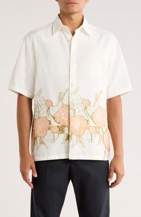 Nn.07 Freddy Jacquard Short Sleeve Button-Up Shirt in White Multi Colour at Nordstrom Rack, Size Medium