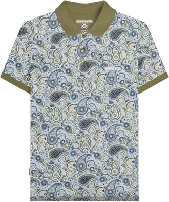 Lambretta Heren SS25 Paisley gemerkt poloshirt (Kaki/Navy)