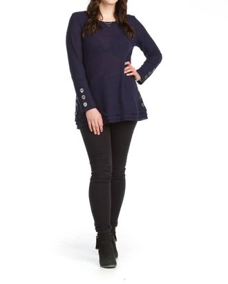 Papillon Button Detail Waffle Top In Navy
