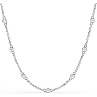 Diamond2Deal 14K White Gold 1.00 Ct Bezel Set Lab Grown Diamond Station Necklace (E-F, VS1-VS2)