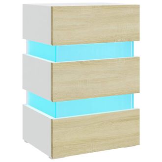 vidaXL Vidaxl - Mesita Noche Led Blanco Y Sonoma Madera Ingenier&iacute;a 45x35x67 Cm
