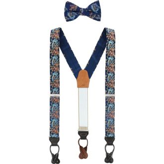 Trafalgar Store Birds of Prosperity Silk Button End Suspenders (Braces) and Bow Tie Set in Navy at Nordstrom