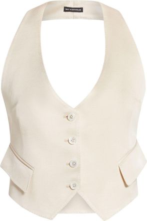 Tom Ford twill open-back waistcoat - women - Polyester/Virgin Wool/Cupro/Silk/Mother of Pearl - 38 - Neutrals