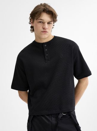 Djab Mens Solid waffle Henley Shirt T-shirt