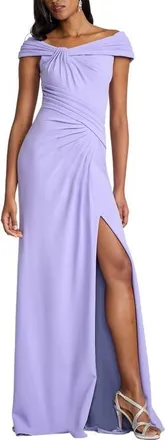 Tadashi Shoji Off the Shoulder Crepe Column Gown in Lavender Mist at Nordstrom, Size X-Large
