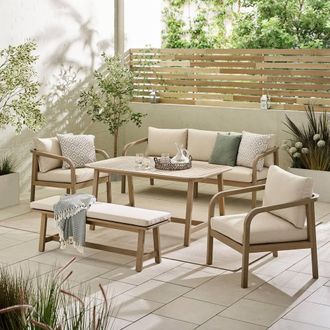 Furniturebox Lydiard Solid Wood 8 Seat Garden Dining Set in Beige