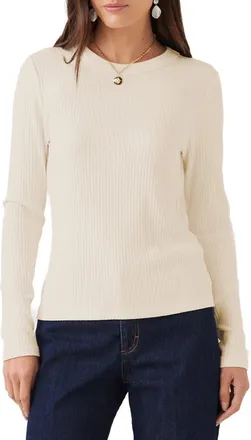Karen Kane Ribbed Long Sleeve Top in Cream at Nordstrom, Size X-Small