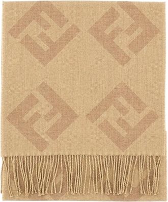 Fendi Winter Scarves, male, Beige, Size: ONE SIZE Fringed FF Motif Scarf