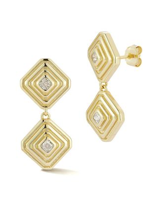 Glaze Jewelry 14K Plated Silver Cz Ribbed Square Drop Earrings