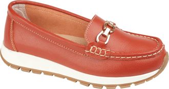 Jo & Joe Ladies Smooth Leather Comfort Wedge Loafer with Chain Trim Sizes 4-8 (Orange, UK Footwear Size System, Adult, Women, Numeric, Medium, 6)