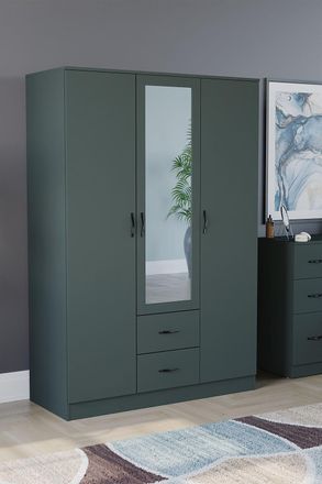 Home Discount Vida Designs Riano 3 Door 2 Drawer Mirrored Wardrobe Storage Organizer in Green