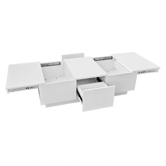 STILVORA Mesa De Centro Con 2 Cajones Y Almacenaje Oculto Push Pull, Blanco Brillo, Estilo Moderno, En Tablero De Part&iacute;culas, 100&times;50&times;31 Cm