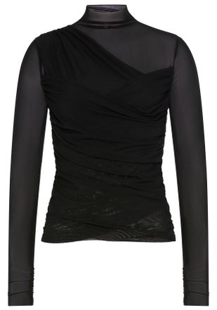 Boss Orange by Hugo Boss Langarmshirt BOSS ORANGE Etulah Premium Damenmode, Damen, Gr. XS (34), schwarz 001, Web, Obermaterial: 100% Polyester, leicht transparent, unifarben, 