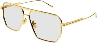 Bottega Veneta Minimalistische Aviator Zonnebril - Heren - Zonnebrillen - Geel - 60 MM - Accessoires