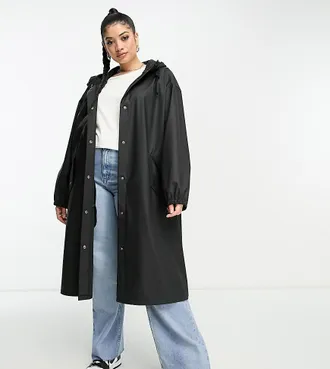 Asos Curve ASOS DESIGN Curve rubberized rain parka coat in black