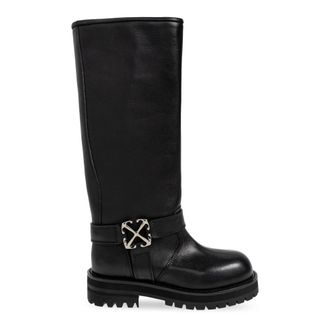 Off-white High Boots, female, Black, Size: 11 US Leather Knee-High Boots