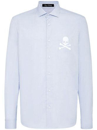 Philipp Plein Sugar Daddy skull-embroidered cotton shirt - men - Cotton - S - Blue