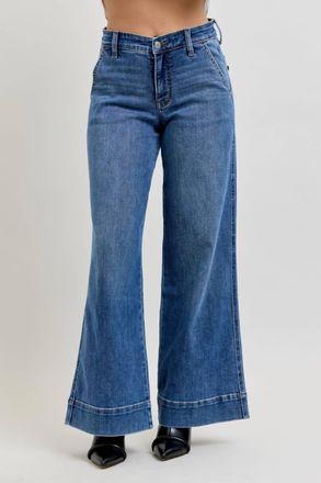 Judy Blue Darcy Mid Rise Wide Leg Trouser Jean In Blue