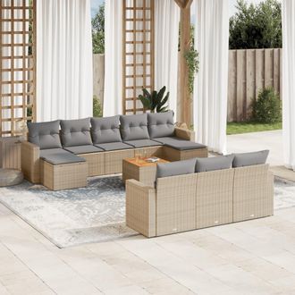 vidaXL Juego De Sof&aacute;s Jard&iacute;n Con Cojines Beige Mezcla 11 Pzas Rat&aacute;n Pe Vidaxl