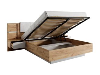 VENTE-UNIQUE.COM Cama con canap&eacute; abatible melamina color natural claro, blanco 160 x