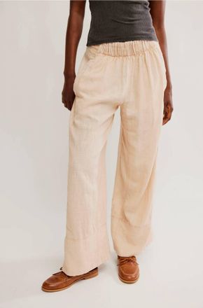 Free People Days End Linen Pull On Pants In Sand Dollar