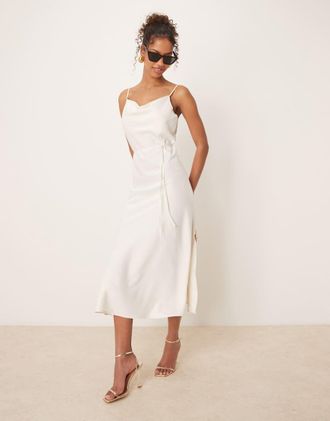 Vero Moda satin cami midi dress in gardenia white