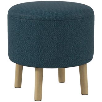 HOMCOM Storage Ottoman - Round Stool Chair With Cushioned Top - Brown - Blue | TJ Hughes